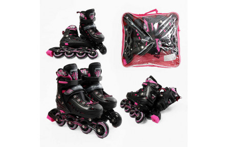 Ролики 7786 M розмір 34-38 колір РОЖЕВИЙ, колеса PU, d – 9 см, алюмінієва рама, гальма, підшипник ABEC-7