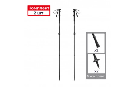 Трекінгові телескопічні палиці 2шт Naturehike CNK2550DS010 Sunlit Terk Base, 60-135 см, чорна