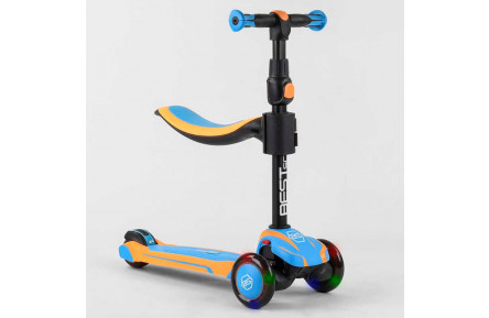 Самокат трехколесный Best Scooter JS-30918 с сиденьем, алюминиевый руль, 3 колеса PU со светом, d=12 см