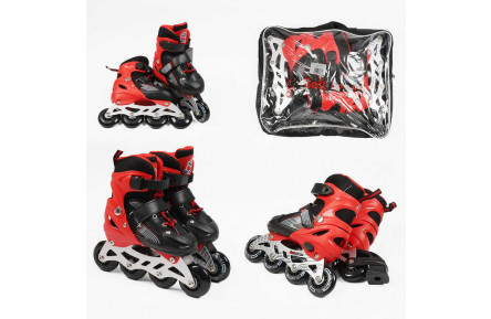 Ролики 40082-S Best Roller / размер 30-33 / цвет - КРАСНЫЕ колеса PVC, ПЕРЕДНЕЕ КОЛЕСО СВЕТ, стелька – 17-19.5 см, колеса 6.5 см, в сумке