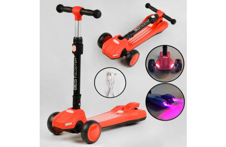 Самокат трехколесный LT-12857 Best Scooter с парогенератором складной руль, ЗВУК МАШИНЫ, ДЫМ, СВЕТ, пластмассовый, колеса PU 120х35мм