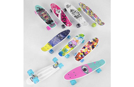 Скейт Пенни борд S 29661 Best Board, 6 видов, ВЫДАЕТСЯ ТОЛЬКО МИКС ВИДОВ колеса PU, свет, d = 4.5 см, доска = 55 см