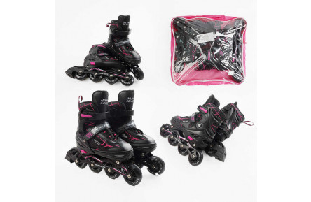 Ролики 99250-L /розмір 39-43/ колір – РОЖЕВИЙ (6) колеса PU, устілка 24-28 см, ПЕРЕДНЄ КОЛЕСО СВІТЛО, d – 6.5 см, в сумці