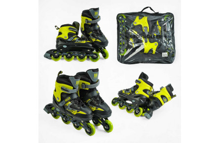 Ролики 27300-М Best Roller /розмір 34-37/ колір – ЖОВТИЙ (6) колеса PU, ПЕРЕДНЄ КОЛЕСО СВІТЛО, устілка 21.5-24 см, d колес – 7 см, в сумці