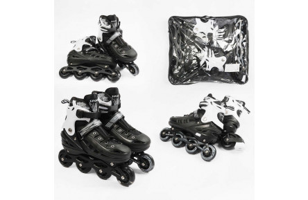 Ролики 9566-311 M /розмір 34-38/ колір – Чорний (6) колеса PU, ПЕРЕДНЄ КОЛЕСО СВІТЛО, d – 6.5 см, в сумці