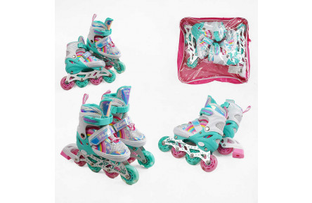 Ролики 81097-S розмір 29-33 колір БІРЮЗОВИЙ, колеса PU, d колес – 6 см, переднє зі світлом, в сумці