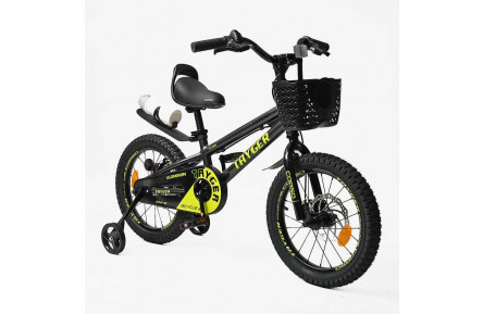 Велосипед 2-х колесный 16" CORSO TAYGER TG-30211 алюминиевая рама, дисковые тормоза, доп. колеса, колокольчик, бутылочка