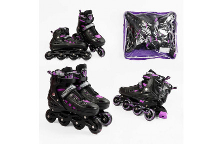 Ролики 312-55 L /розмір 39-43/ колір – Фіолетовий (6) колеса PU, ПЕРЕДНЄ КОЛЕСО СВІТЛО, d – 6.5 см, в сумці