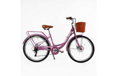 Велосипед городской Corso Polaris 26" PS-91606 + КОРЗИНА сталь 16.5"