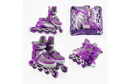 Ролики 95614-L /розмір 39-43/ колір – ФІОЛЕТОВИЙ (6) колеса PVC, устілка 25-28 см, ПЕРЕДНЄ КОЛЕСО СВІТЛО, d – 6.5 см, в сумці