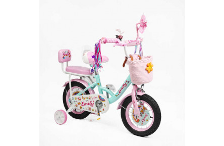 Велосипед 12" дюймів 2-х колісний "Corso" Emily ML-42589 (1) кошик, прикраси, ручне гальмо, дзвіночок, додаткові колеса, ЗІБРАНИЙ НА 75, в коробці