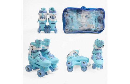 Ролики 2251-43 М розмір 34-38 (6) колір Синій, колеса PU, КОЛЕСА ЗІ СВІТЛОМ, устілка 21-23 см, d коліс – 4,5 см, в сумці
