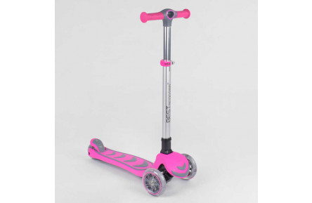 Самокат триколісний 57795 (4) Best Scooter, РОЖЕВИЙ, складне алюмінієве кермо, 4 колеса PU зі світлом, d = 12 см