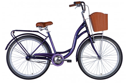 Велосипед сталь 26 Dorozhnik AQUAMARINE гальмівна рама-17" темно-фіолетовий з багажником задн St з корзиною Pl з крылом St 2024
