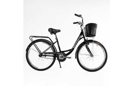 Велосипед міський Corso TRAVEL 26" TL-26207 + КОШИК колір ЧОРНИЙ,, сталь 16.5"