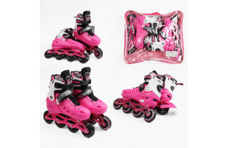 Ролики 8071-223 M /розмір 34-38/ колір – Рожевий (6) колеса PU, ПЕРЕДНЄ КОЛЕСО СВІТЛО, d – 6.5 см, в сумці