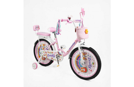 Велосипед 20" дюймів 2-х колісний "Corso" Emily ML-64783 (1) кошик, прикраси, ручне гальмо, дзвіночок, додаткові колеса, ЗІБРАНИЙ НА 75, в коробці