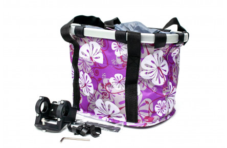 Велосумка-кошик на кермо 30x25x25cm фіолетовий з білими квітами BRAVVOS CK-082