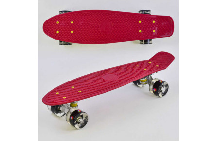 Скейт Пенни борд 0110 Best Board, ВИШНЕВЫЙ, доска = 55см, колеса PU со светом, диаметр 6 см