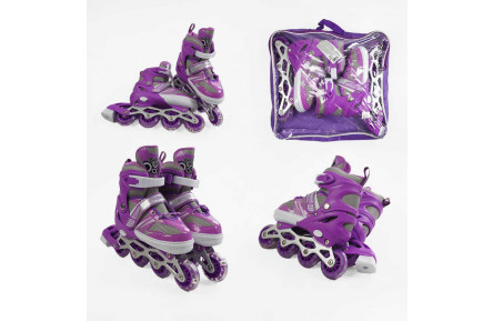 Ролики 76023-S /розмір 29-33/ колір – ФІОЛЕТОВИЙ (6) колеса PVC, ПЕРЕДНЄ КОЛЕСО СВІТЛО, d – 6.5 см, в сумці