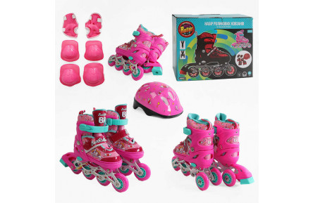 Ролики 10588-S розмір 28-31 (6) колеса PVC, устілка 17 - 19 см, ПЕРЕДНЄ КОЛЕСО СВІТЛО, d – 6.5 см, шолом - 21х17 см, захист, в коробці 