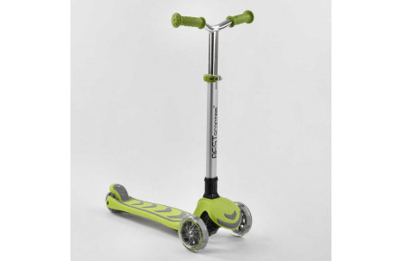 Самокат трехколесный Y-00436 Best Scooter, САЛАТОВЫЙ, складной алюминиевый руль, 4 колеса PU со светом, d=12 см