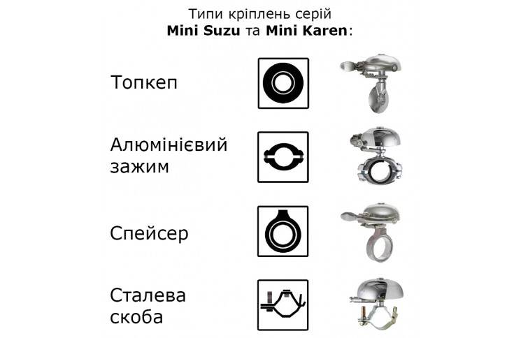 Дзвінок MINI SUZU CRANE Chrome Plated 45мм латунь затискач