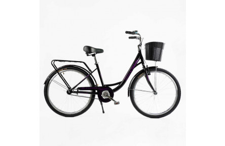 Велосипед міський Corso TRAVEL 26" TL-26523 + КОШИК ТЕМНО-ФІОЛЕТОВИЙ,, сталь 16.5"