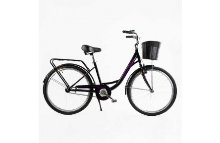 Велосипед городской Corso TRAVEL 26" TL-26523 + КОРЗИНА ТЕМНО-ФИОЛЕТОВАЯ,, сталь 16.5"