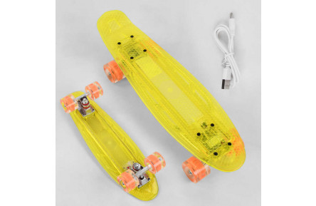 Скейт Пенни борд S-50244 Best Board (7) прозрачная дека со светом, колеса PU со светом, зарядка USB