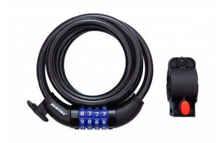 Замок BRAVVOS LOC-125-135 кодовый со стальным тросом 10mmX1500mm черный.