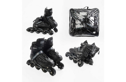 Ролики 74384-М /розмір 34-38/ колір – ЧОРНИЙ (6) колеса PU, устілка 21-25 см, ПЕРЕДНЄ КОЛЕСО СВІТЛО, d – 6.5 см, в сумці