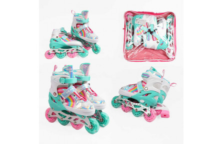 Ролики 3091-203 М розмір 34-38 (6) колір Бірюзовий, устілка 22-24 см, колеса PU, d коліс – 6 см, підсвічування коліс, в сумці