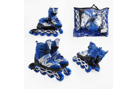 Ролики 59038-М /розмір 34-38/ колір – СИНІЙ (6) колеса PU, устілка 22-24 см, ПЕРЕДНЄ КОЛЕСО СВІТЛО, d – 6.5 см, в сумці