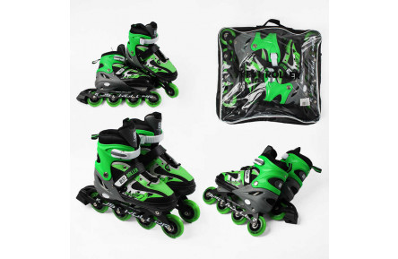 Ролики 76903-L Best Roller /розмір 38-42/ колір – ЗЕЛЕНИЙ колеса PU, ПЕРЕДНЄ КОЛЕСО СВІТЛО, устілка 24.5-26.5 см, d колес – 7 см, в сумці