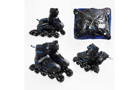 Ролики 91070-L /розмір 39-43/ колір – СИНІЙ (6) колеса PU, устілка 24-28 см, ПЕРЕДНЄ КОЛЕСО СВІТЛО, d – 6.5 см, в сумці