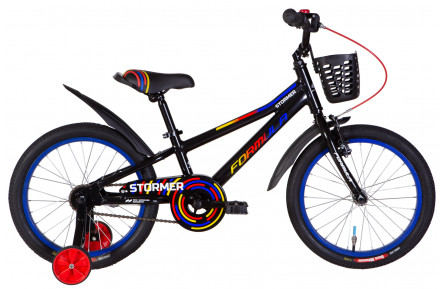 Велосипед алюміній 18 Formula STORMER гальмівна рама-9" чорний з червоним та жовтим з корзиною Pl з крилом Pl 2024