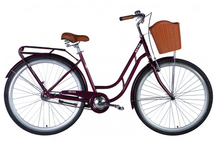 Велосипед ST 28" Dorozhnik RETRO Velosteel малиновый с багажником задний St с корзиной Pl с крылом St 2024 (малиновый)