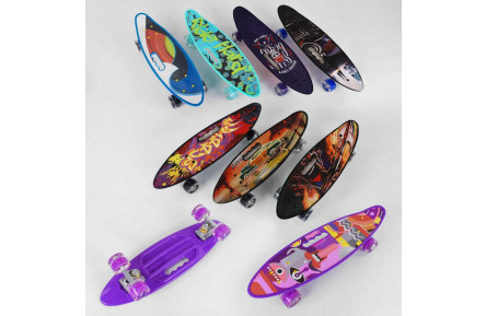 Скейт Пенни борд C 40310 Best Board, ВЫДАЕТСЯ ТОЛЬКО МИКС ВИДОВ, 6 КОЛОРОВ, доска = 55см, колеса PU со светом, диаметр 6 см