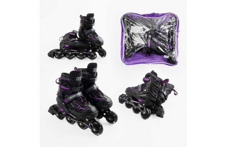 Ролики 90082-L /розмір 39-43/ колір – ФІОЛЕТОВИЙ (6) колеса PU, устілка 24-28 см, ПЕРЕДНЄ КОЛЕСО СВІТЛО, d – 6.5 см, в сумці