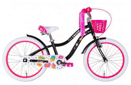 Велосипед уцінений алюміній 20 Formula CREAM гальмівна рама-10" чорний з рожевим з корзиною Pl з крилом Pl 2024