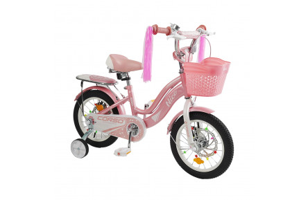 Велосипед 2-х колесный 14" "Corso Nice" NC-14362 сталь, доп. колеса, бело-розовый