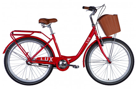 Велосипед ST 26" Dorozhnik LUX планет с багажником задн St с корзиной Pl с крылом St 2024 (красный)