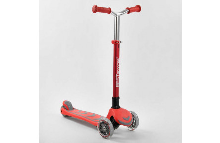Самокат трехколесный Y-00325 Best Scooter, КРАСНЫЙ, складной алюминиевый руль, 4 колеса PU со светом, d=12 см