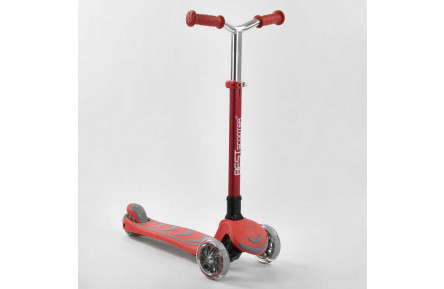 Самокат триколісний Y-00325 Best Scooter, ЧЕРВОНИЙ, складне алюмінієве кермо, 4 колеса PU зі світлом, d = 12 см