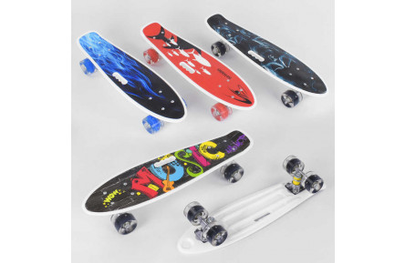 Скейт Пенни борд C 70822 Best Board, ВЫДАЕТСЯ ТОЛЬКО МИКС ВИДОВ, 4 вида, противня с ручкой, подшипники ABEC-7, колеса светящиеся PU d = 6см