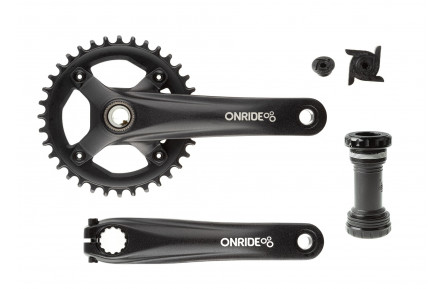 Шатуни ONRIDE Solo Pro 1140, Hollowtech, 170 мм, 36Т, BCD 104 мм, на 11/10/9 шв., з кареткою, чорний