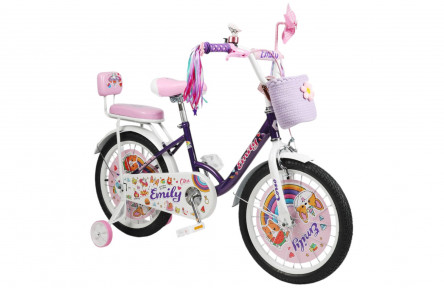 Велосипед 2-х колесный Corso Emily ML18" корзина, украшения, ручной тормоз, колокольчик, дополнительные колеса
