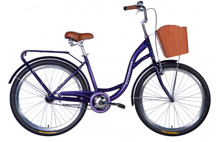 Велосипед 26" Dorozhnik AQUAMARINE з багажником, без кошика 2024 (темно-фіолетовий)