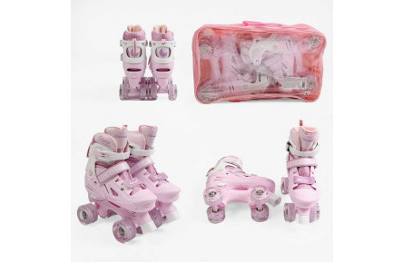 Ролики 3367-83 М розмір 34-38 (6) колір Рожевий, колеса PU, КОЛЕСА ЗІ СВІТЛОМ, устілка 21-23 см, d коліс – 4,5 см, в сумці